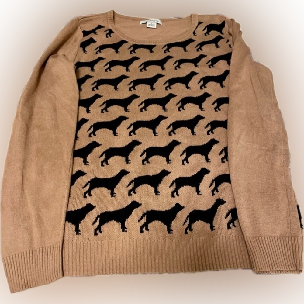 Liz Claiborne Black and Camel Dog Pattern Sweater